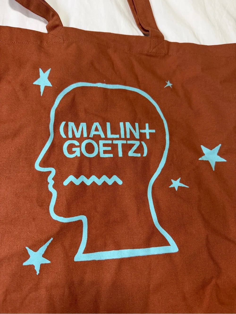 Brain Dead Rust Canvas Tote with Teal Graphic